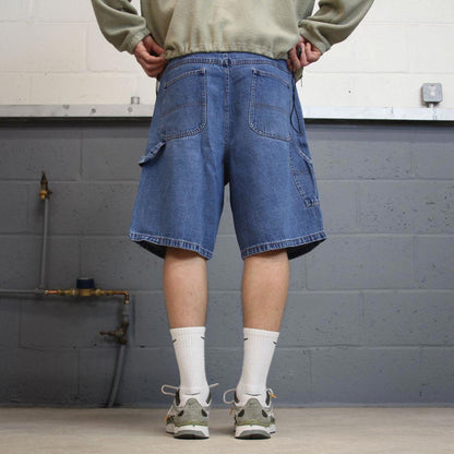 Vintage Y2k baggy carpenter shorts skater style blue Denim wide leg summer festival jorts