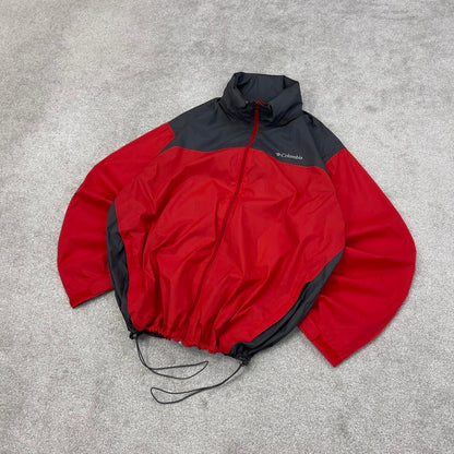 Red grey Columbia technical jacket XL men's y2k style unlined hooded adjustable windbreaker autumn