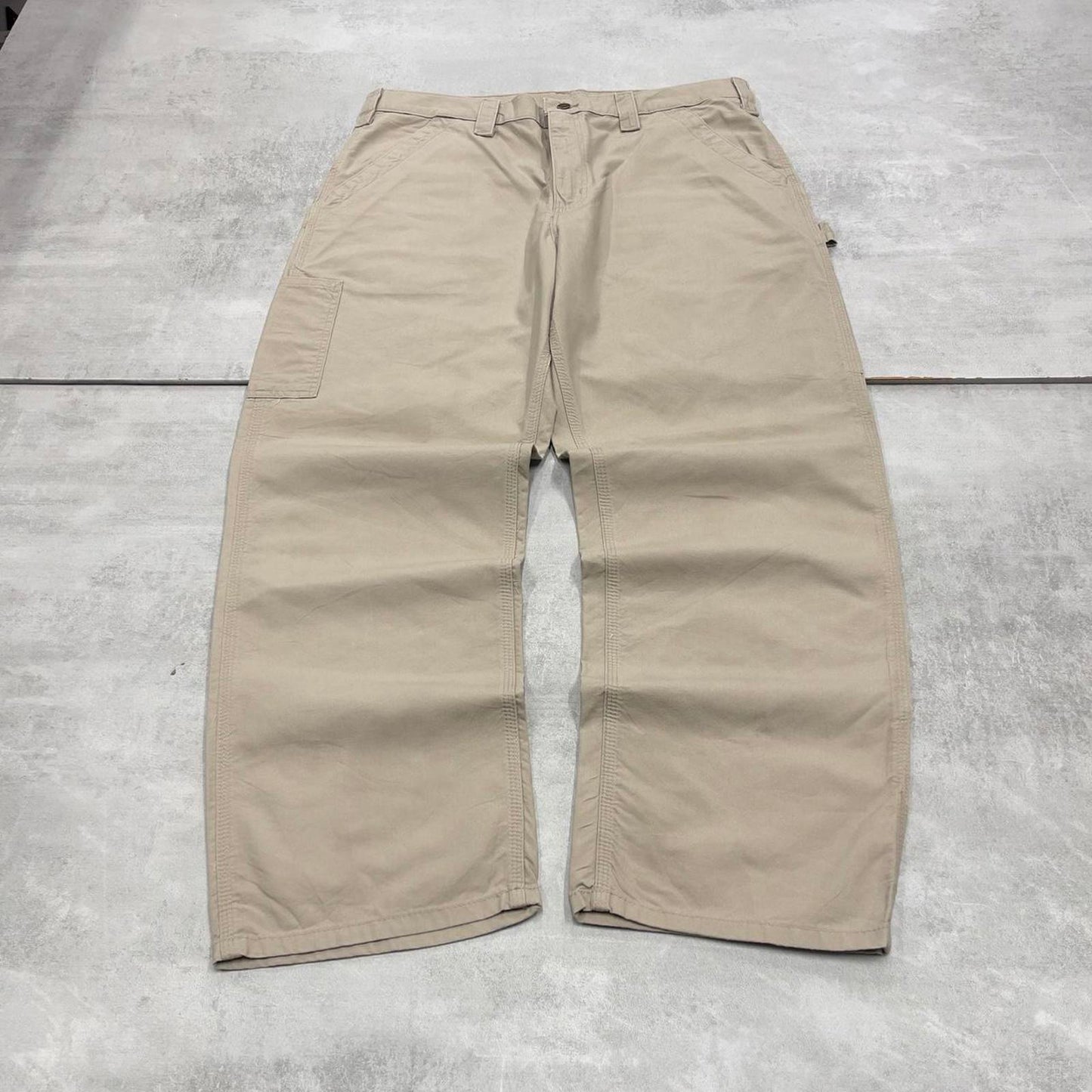 Baggy Carhartt carpenter pants W38L30 90s style skater canvasy loose wide leg beige cargos