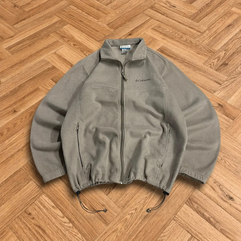 Y2K Columbia technical fleece men’s beige full zip up autumn adjustable waist