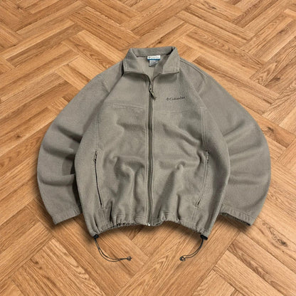 Y2K Columbia technical fleece men’s beige full zip up autumn adjustable waist