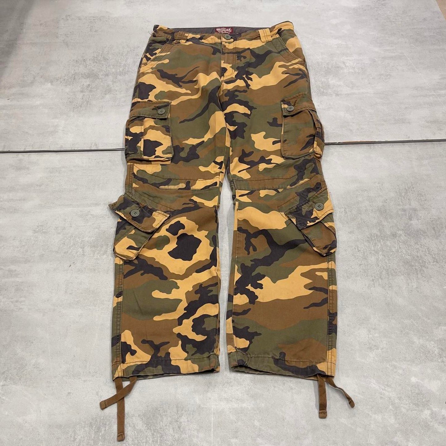 Camo Matchstick cargo pants W35L31 Khaki brown desert forest camouflage y2k style carpenter trousers
