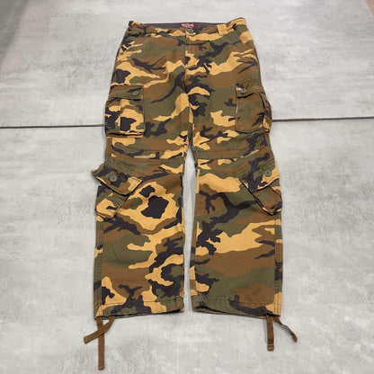 Camo Matchstick cargo pants W35L31 Khaki brown desert forest camouflage y2k style carpenter trousers