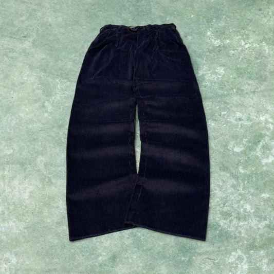 Vintage baggy jumbo pleat corduroy pants navy Berle wide wale chunky cord trousers