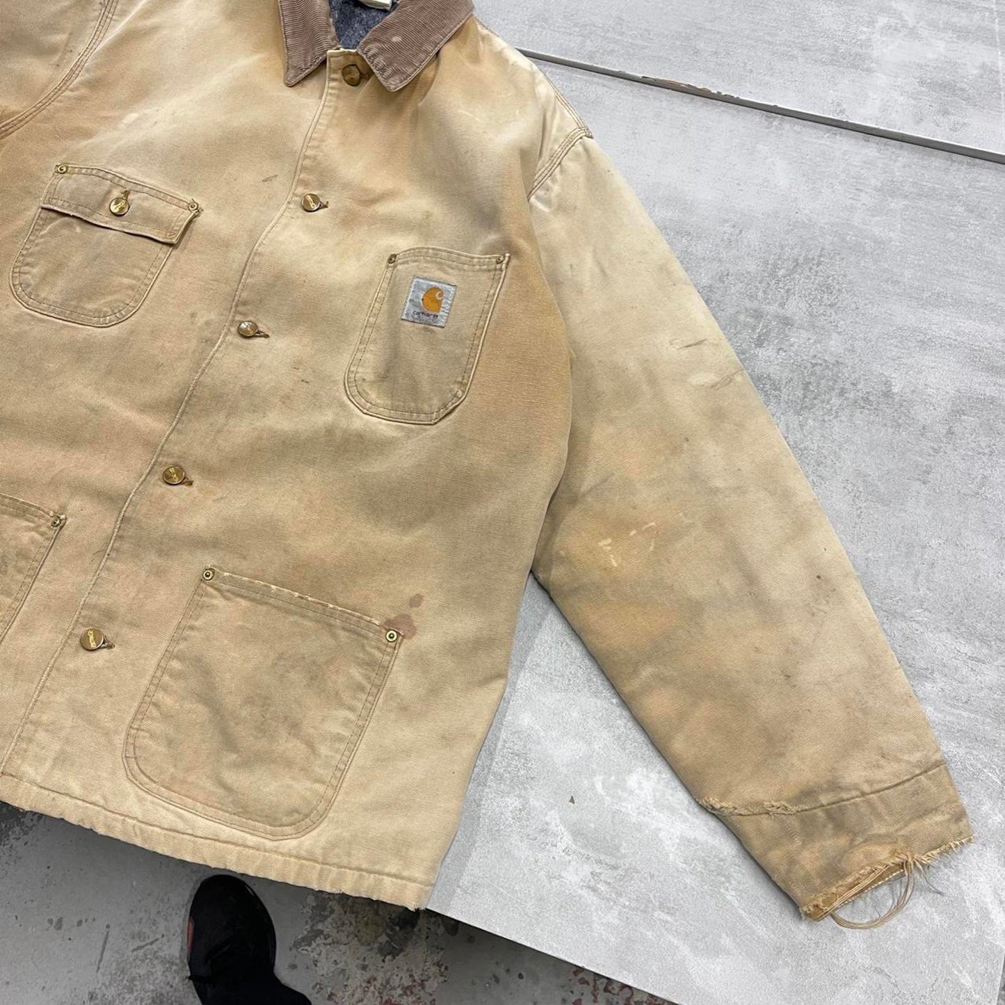 Vintage Carhartt Michigan jacket XXL blanket lined canvas chore coat distressed