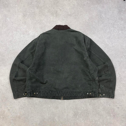 Green Carhartt Detroit jacket XXL J97 MOS boxy cropped blanket lined brown collar canvas workwear