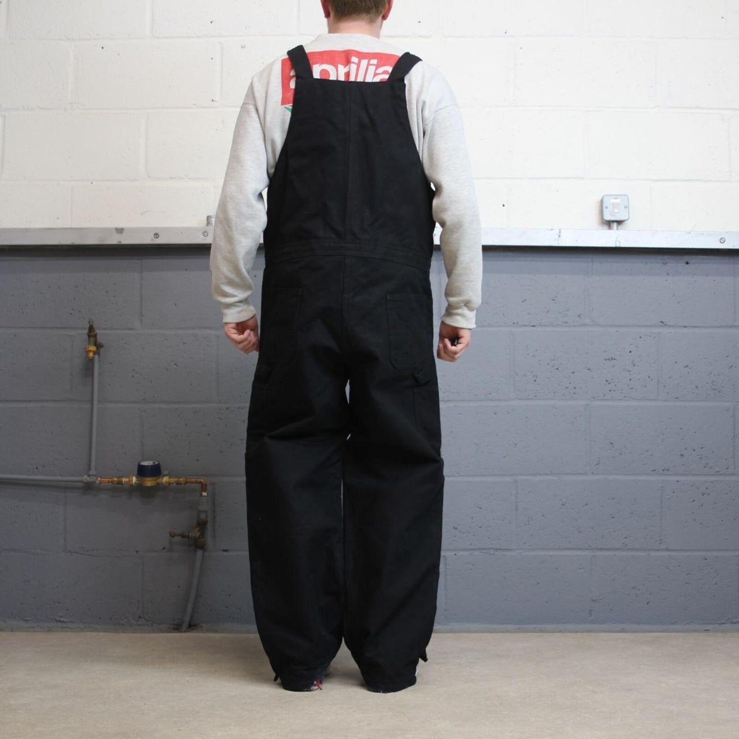 Vintage baggy Carhartt dungarees wide leg black Canvas quilt lined bib & brace overalls