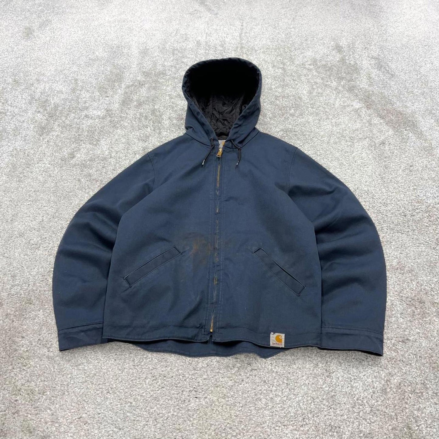 90s Carhartt hooded active jacket Medium navy bomber style American workwear coat