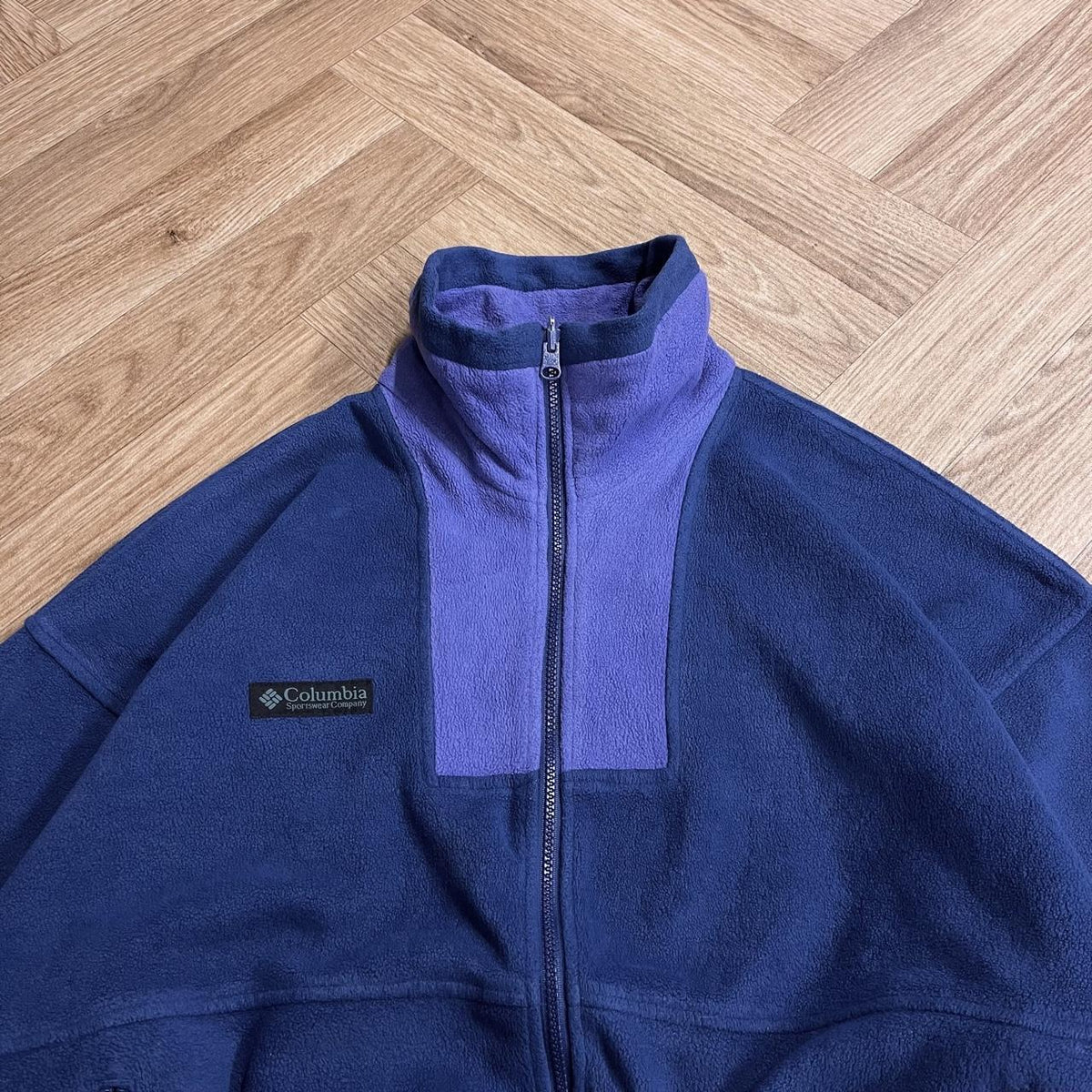 Vintage Colombia tech fleece boxy fit blue Women's full zip autumn adjustable technical fleece