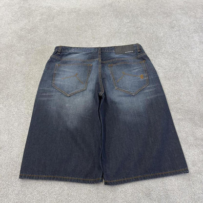 Rocawear baggy Y2K embroidered shorts blue Long leg skater style brand surf jorts