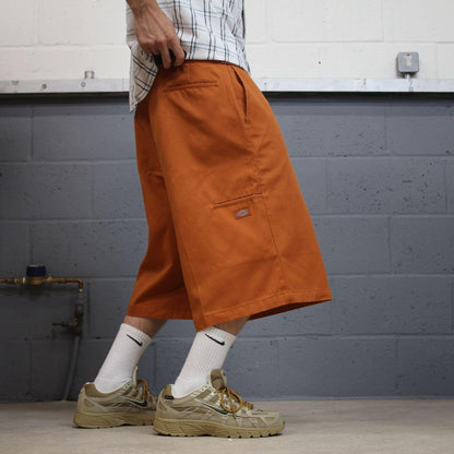 Orange baggy Dickies carpenter chino shorts Chino style skater shorts long wide leg festival