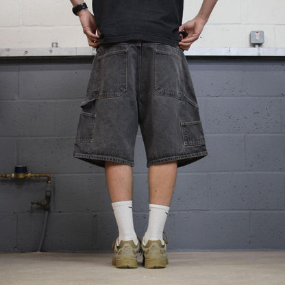 Baggy denim shorts carpenter grey Faded Glory skater style summer festival cargo jorts