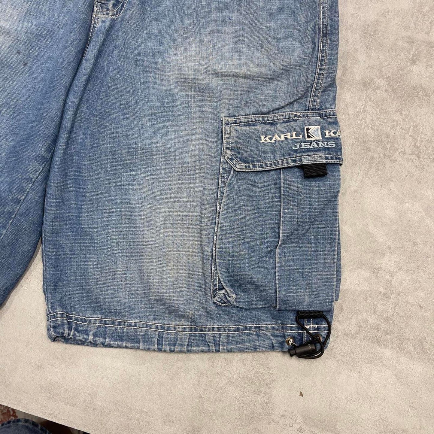 Baggy Karl Kani denim cargo shorts W32 wide leg cargo 90s skater jorts utility