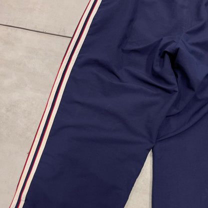 Navy Adidas trackies L y2k style sportswear track pants embroidered logo side stripe design