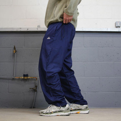 Vintage Y2K baggy Adidas tracksuit bottoms navy Wide-leg embroidered mesh lined track pants