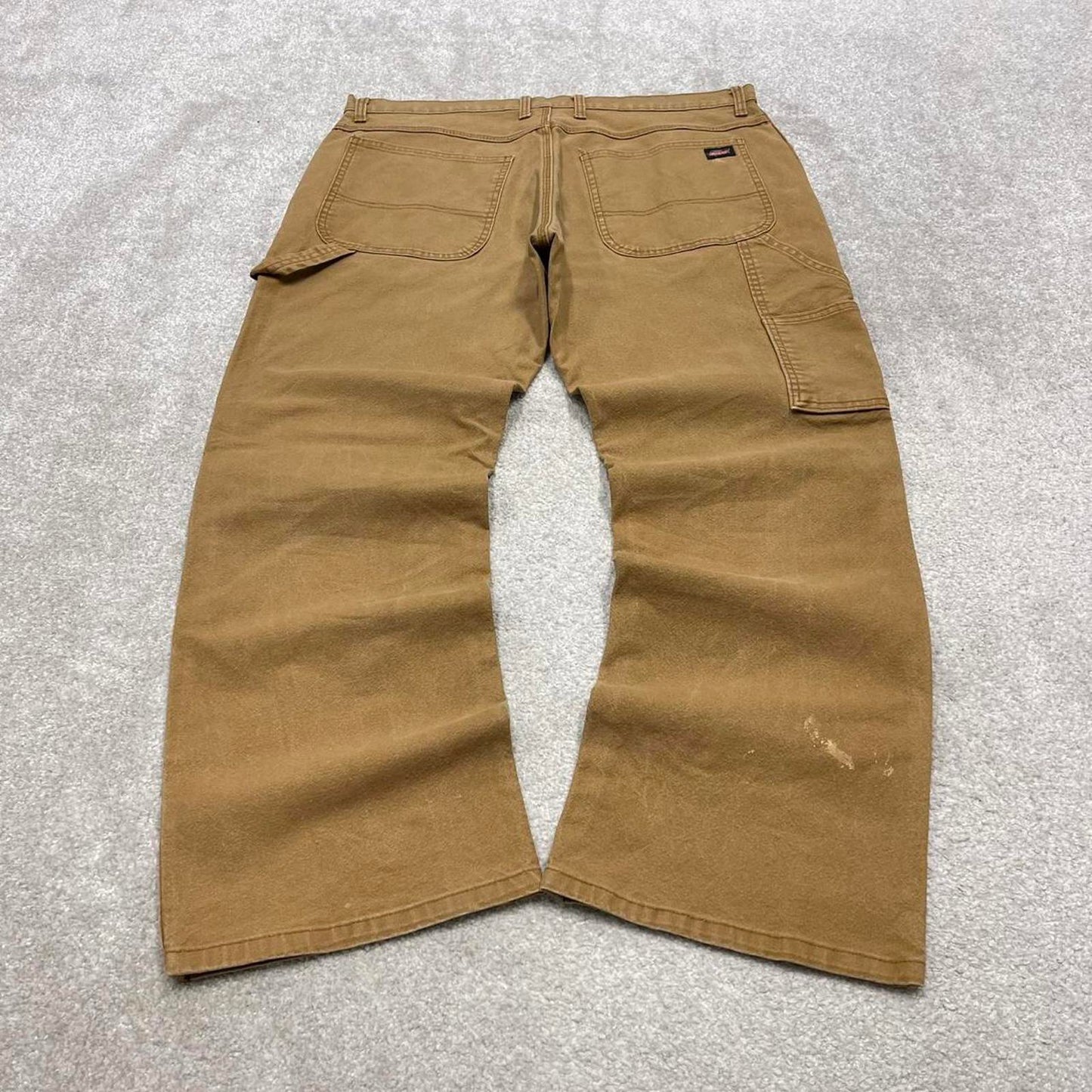 Tan Dickies carpenter jeans W36L30 loose canvas cargo 90s skate style pants patch logo