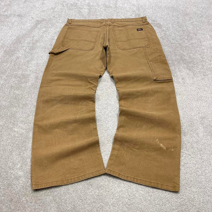 Tan Dickies carpenter jeans W36L30 loose canvas cargo 90s skate style pants patch logo