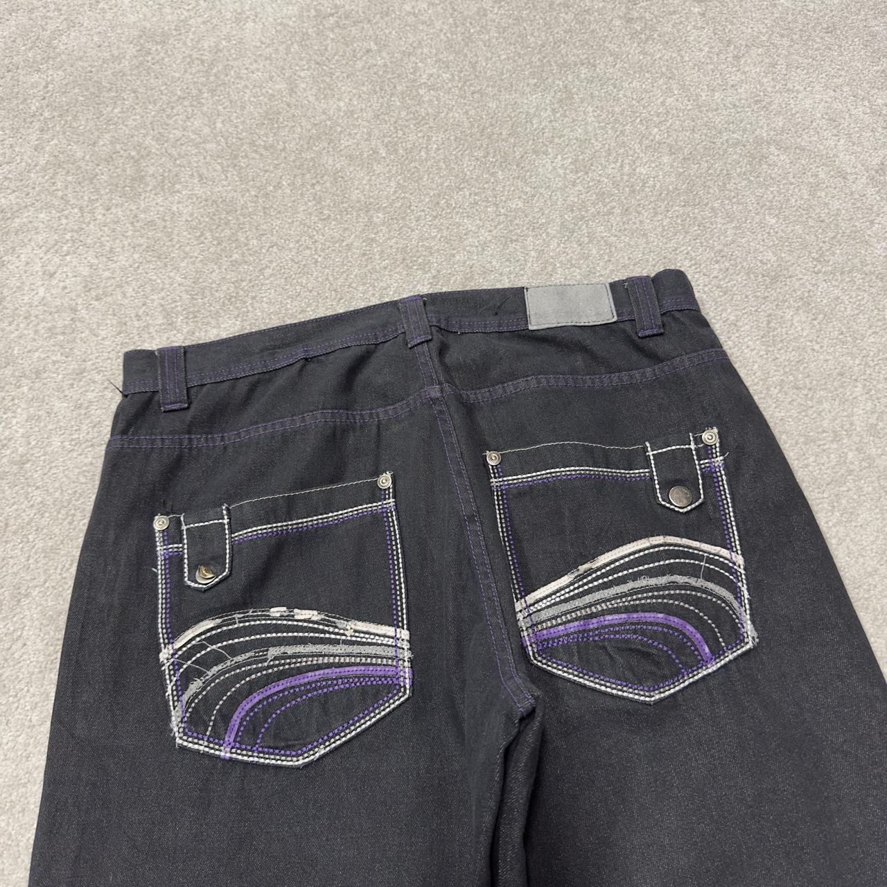 Y2K embroidered baggy jeans W38L31 2000s black Loose fit Rich Kid Jeans skater surf style jeans