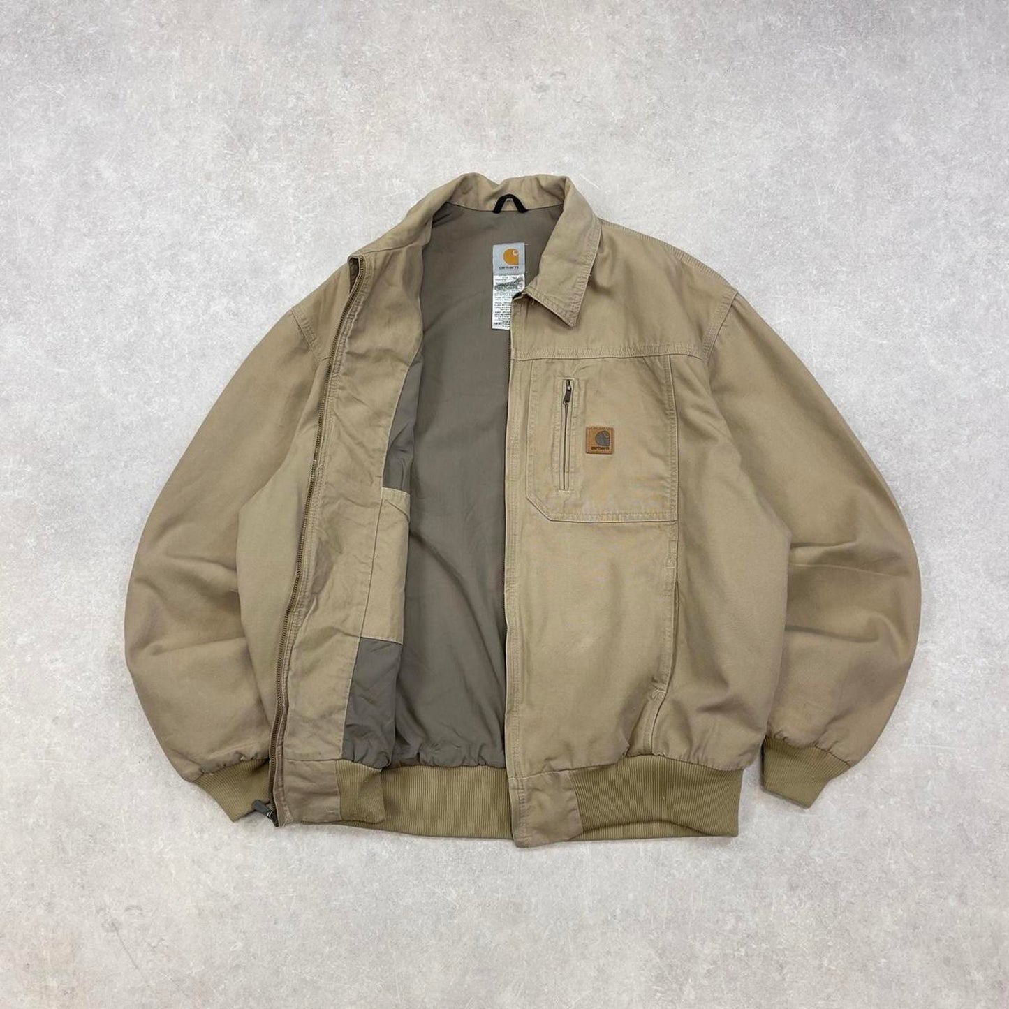 Beige Carhartt bomber jacket XL loose workwear 90s style jacket patch logo