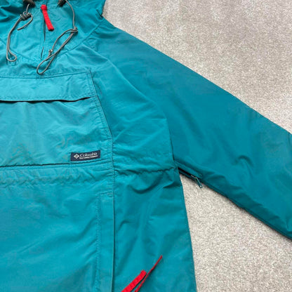 Vintage Y2K Columbia technical windbreaker jacket blue Pull over packable hooded coat pass pockets