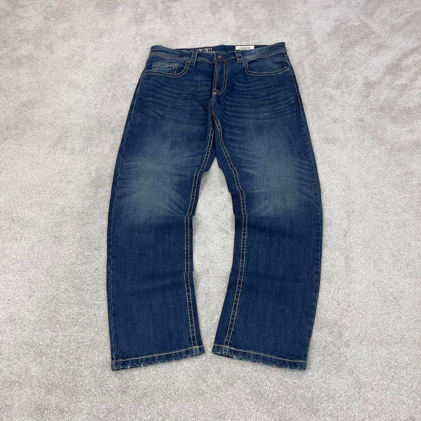 Blue TK Axel jeans W36L32 loose athletic y2k 00s style jeans embroidered stitch detail