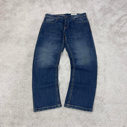 Blue TK Axel jeans W36L32 loose athletic y2k 00s style jeans embroidered stitch detail