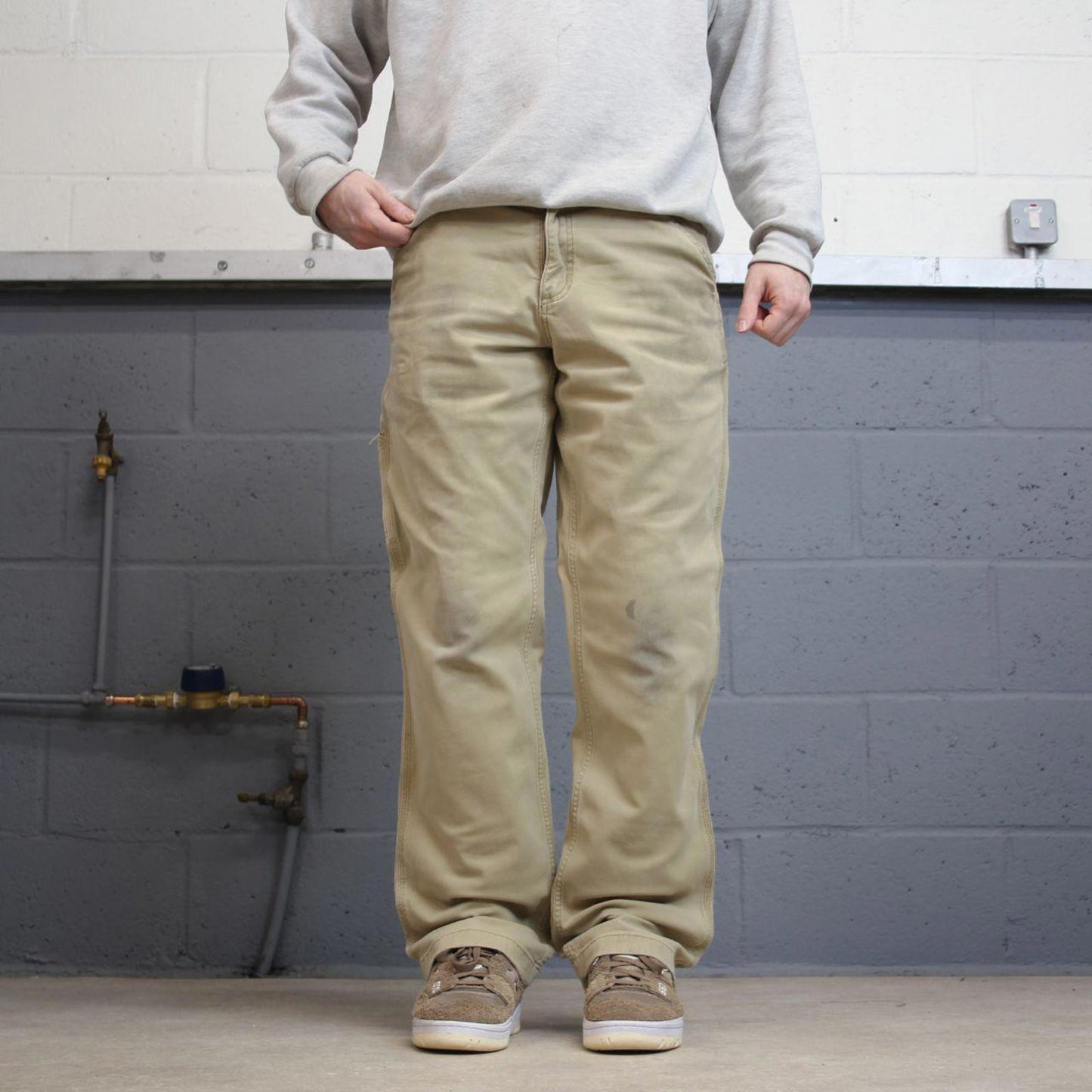 90s vintage Carhartt carpenter jeans W34L34 Mens beige relaxed y2k style canvasy cargos trousers