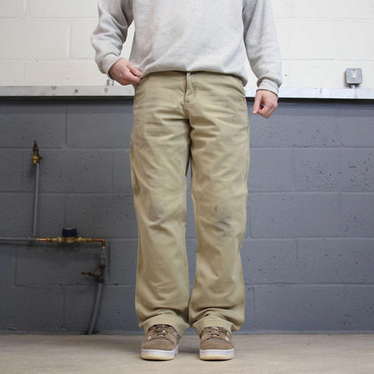 90s vintage Carhartt carpenter jeans W34L34 Mens beige relaxed y2k style canvasy cargos trousers
