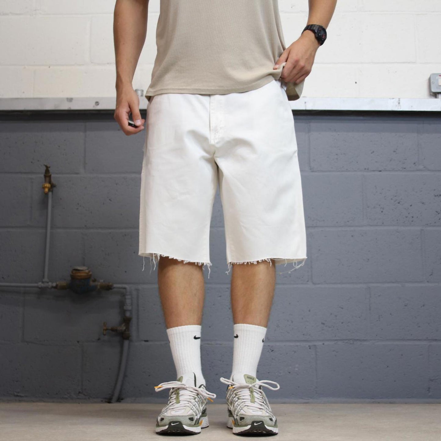 White Dickies carpenter jorts W38