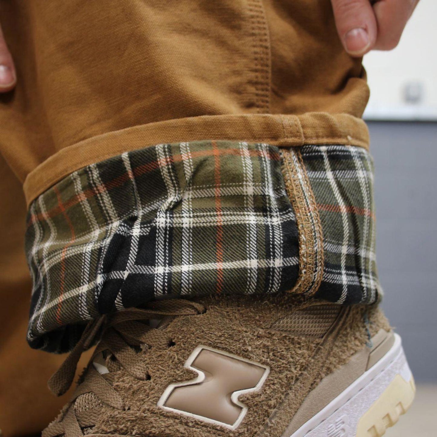 Vintage baggy Carhartt carpenter jeans tan 90s skater style W34L32 flannel lined carpenters