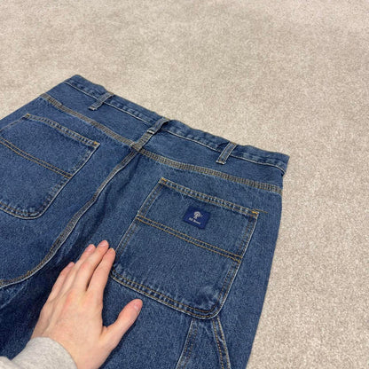 Y2k baggy carpenter shorts skater style blue Denim loose leg RK Brand summer festival jorts