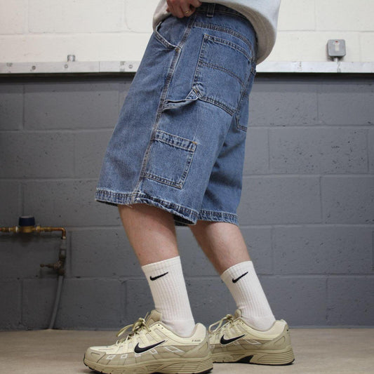 Baggy denim carpenter shorts cargo blue Faded Glory skater style surf jorts