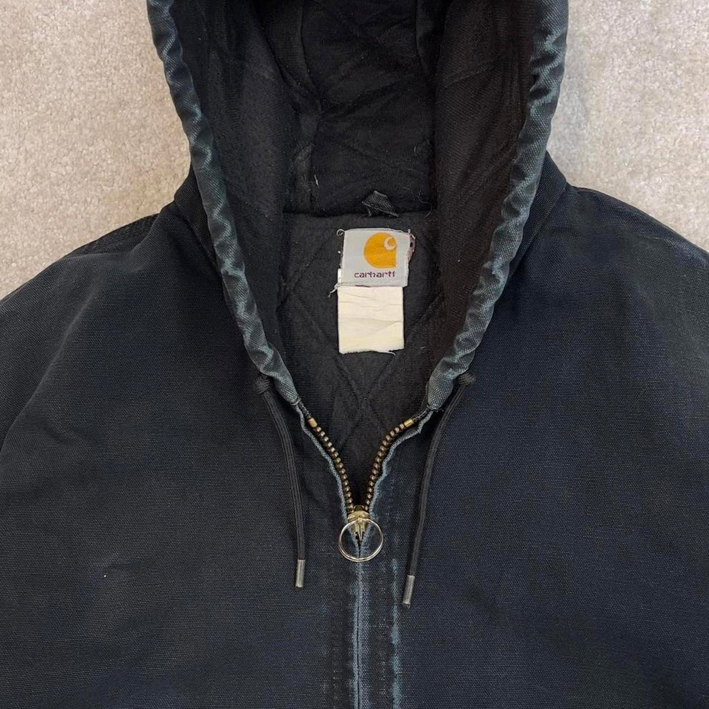 Vintage Black Carhartt hooded active jacket XL 90s style skater canvas bomber