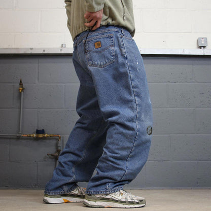 Y2K vintage Carhartt jeans fleece lined blue Loose thick warm denim skate style workwear pants