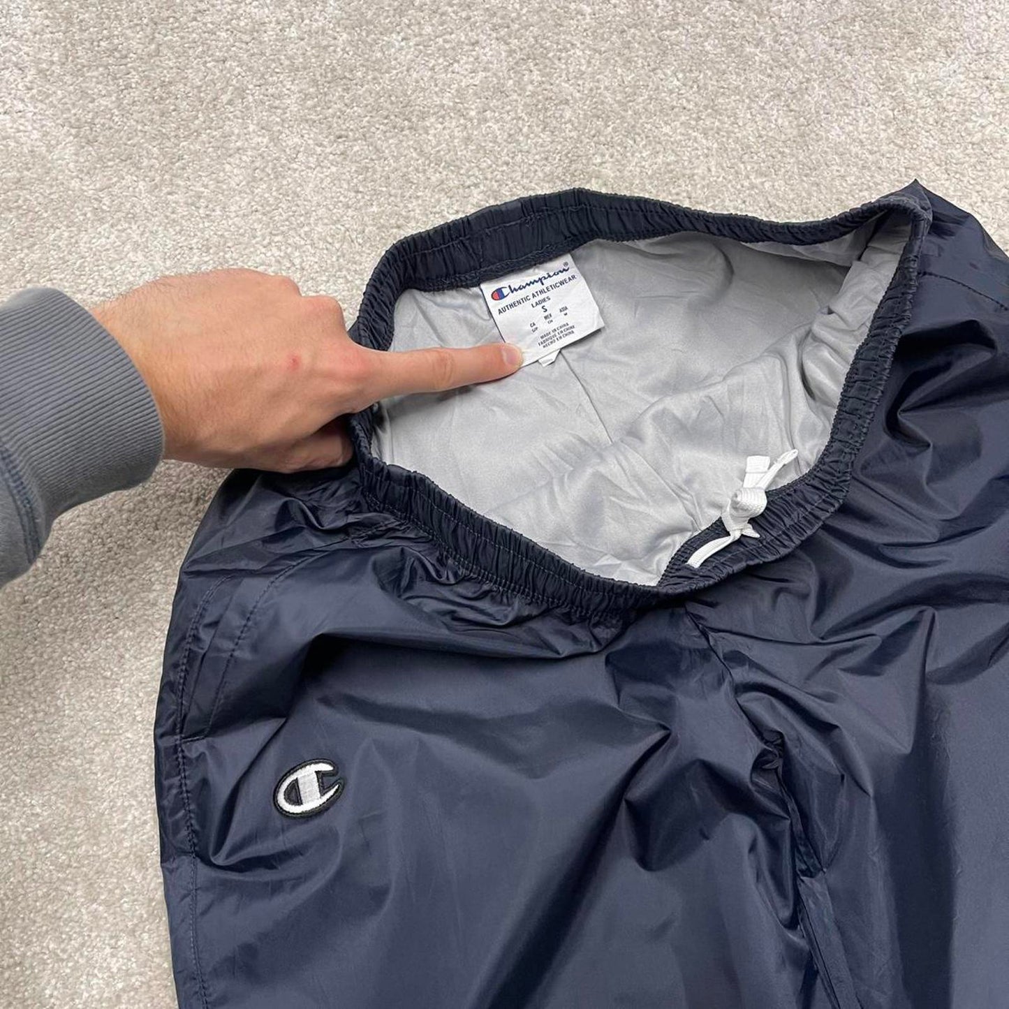 Navy Champion trackies Small loose y2k floaty leg joggers embroidered logo