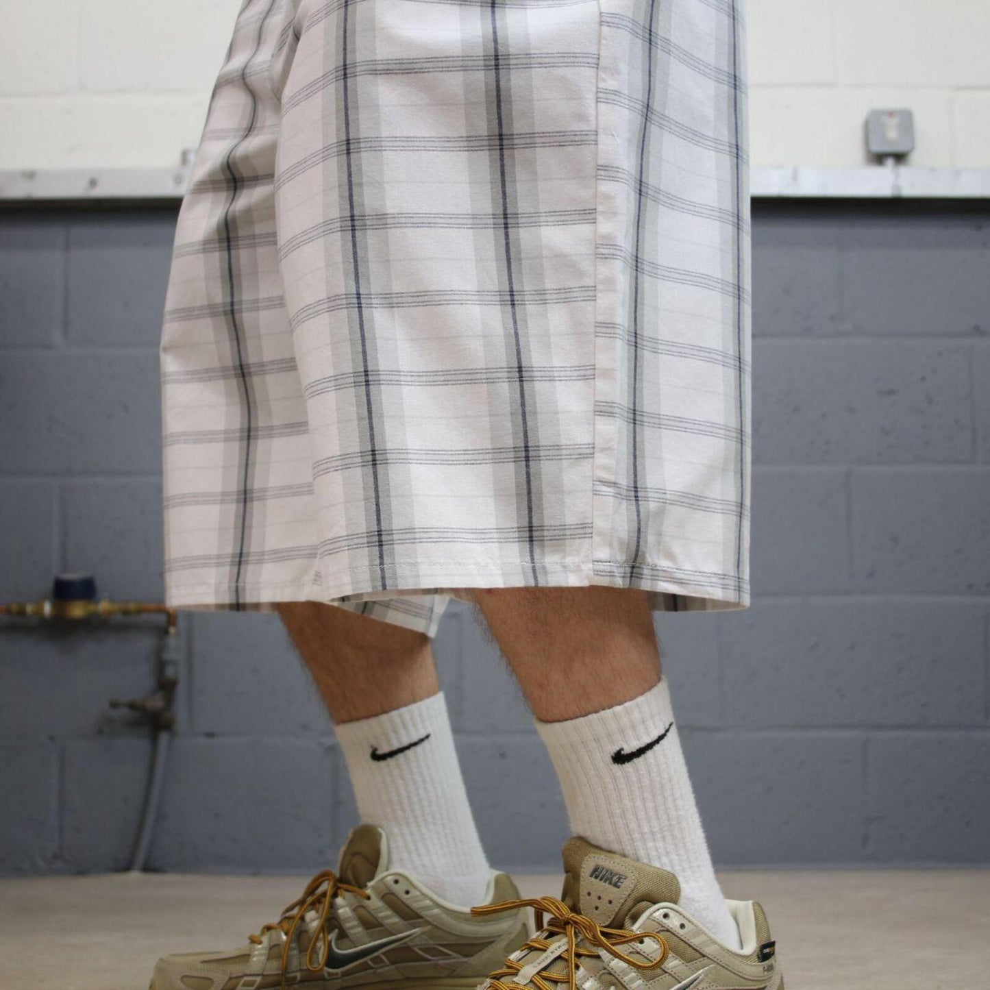 Dickies baggy checkered shorts carpenter white Check surf style skater shorts long wide leg