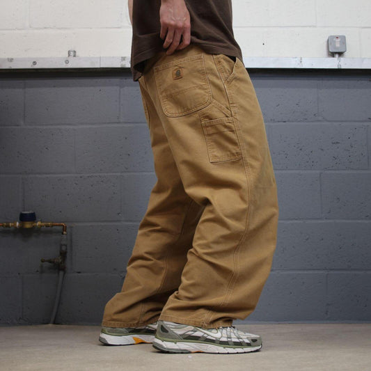 Carhartt baggy carpenter jeans wide leg tan brown Thick canvas skate cargo work pants