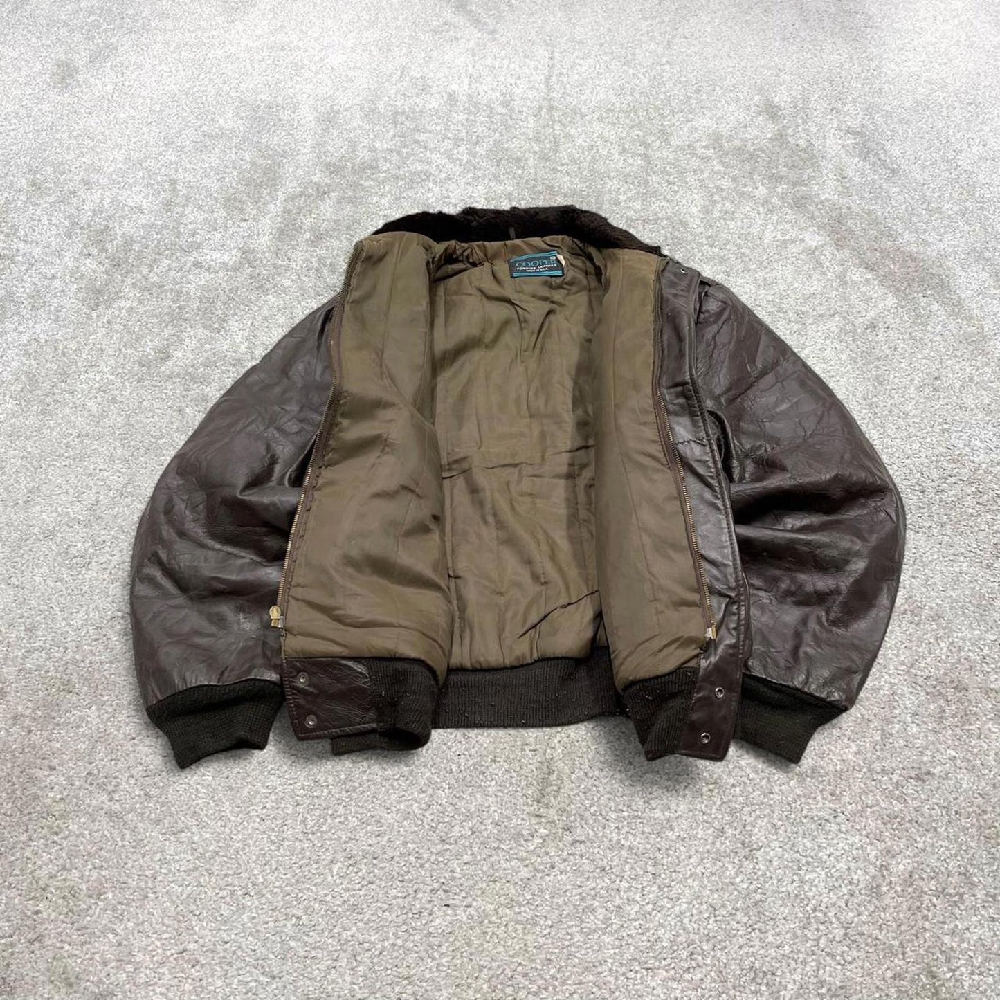 Vintage leather flight aviator bomber jacket brown Cooper boxy genuine leather flying coat
