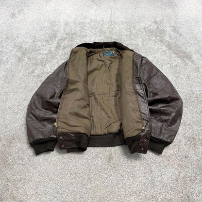 Vintage leather flight aviator bomber jacket brown Cooper boxy genuine leather flying coat