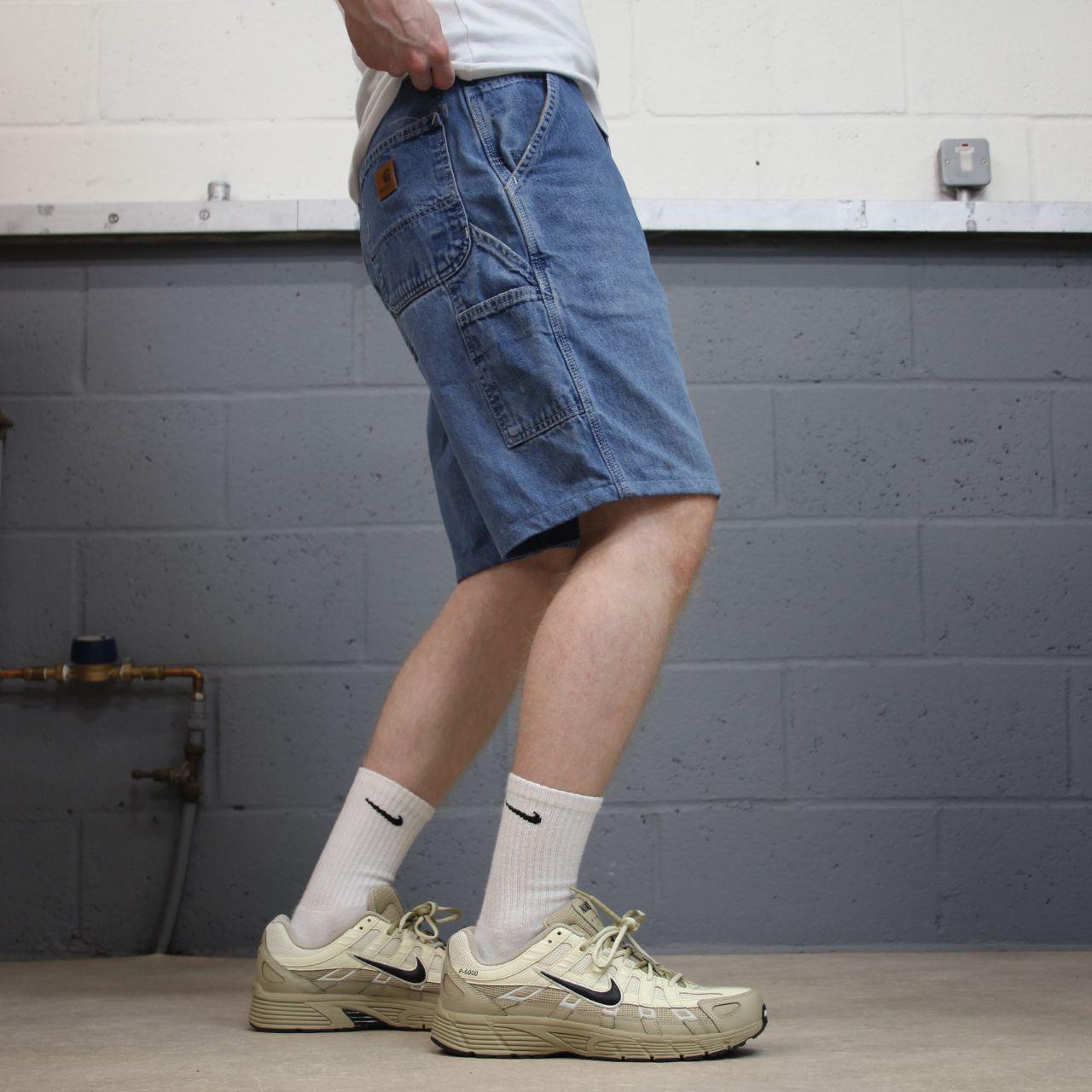 Carhartt carpenter denim shorts y2k faded blue Loose skater style work jorts