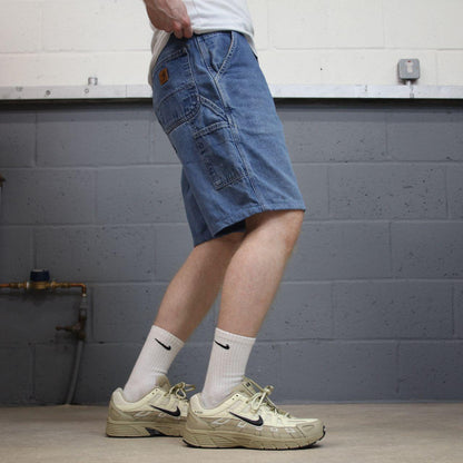 Carhartt carpenter denim shorts y2k faded blue Loose skater style work jorts