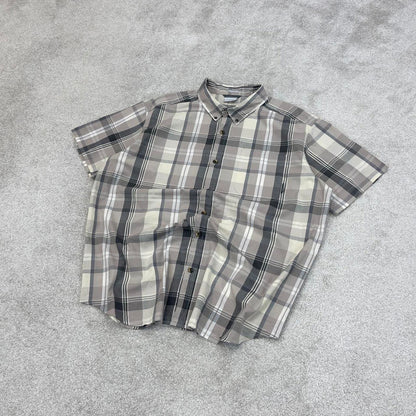 Beige checkered Columbia technical shirt XL men's short sleeve button up autumn y2k style