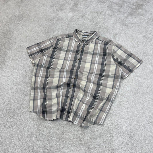 Beige checkered Columbia technical shirt XL men's short sleeve button up autumn y2k style