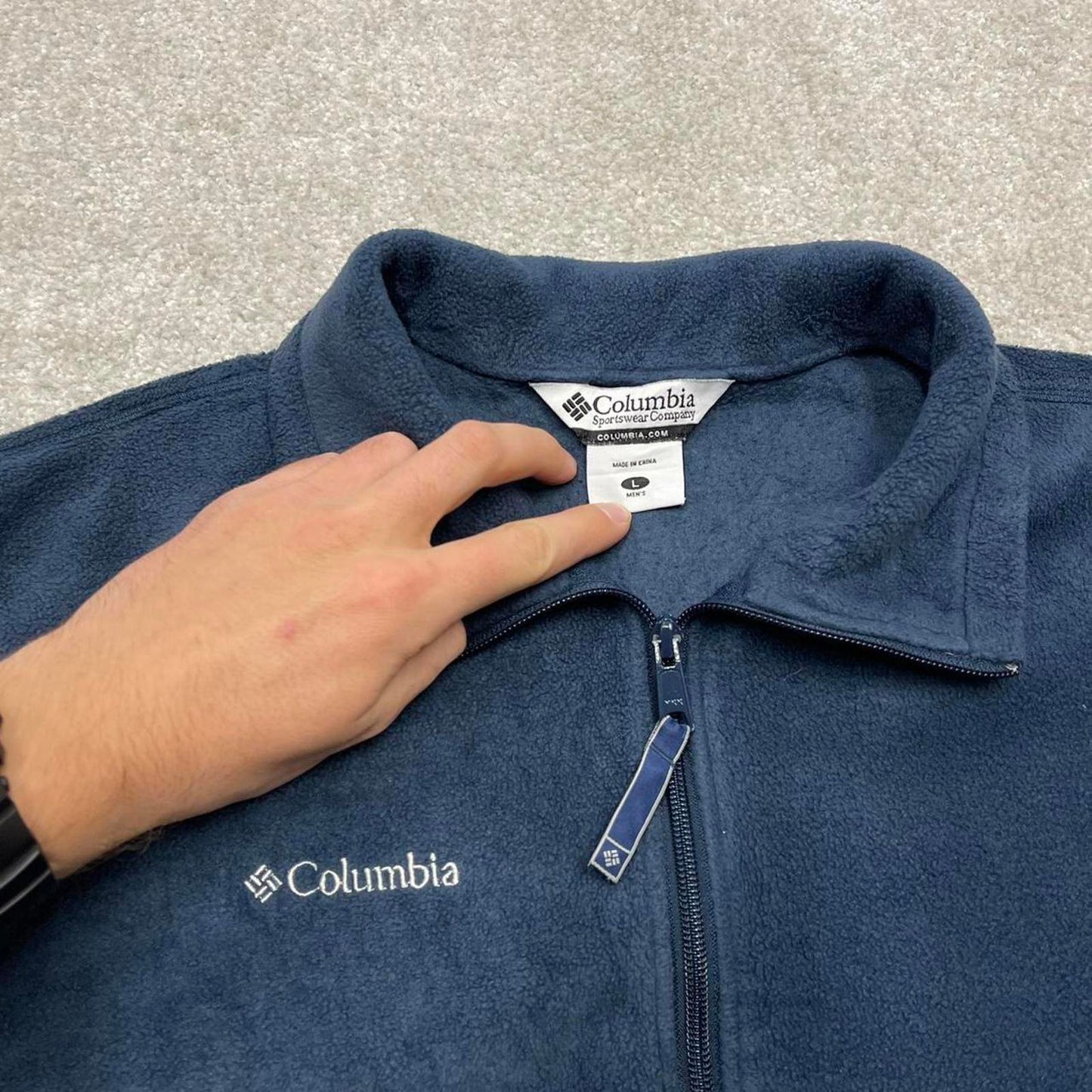 00s Columbia technical fleece gilet L men's navy blue full zip up y2k style autumn