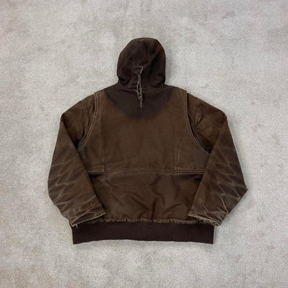 Faded brown Carhartt hooded active jacket 2XL canvas Full Swing work coat