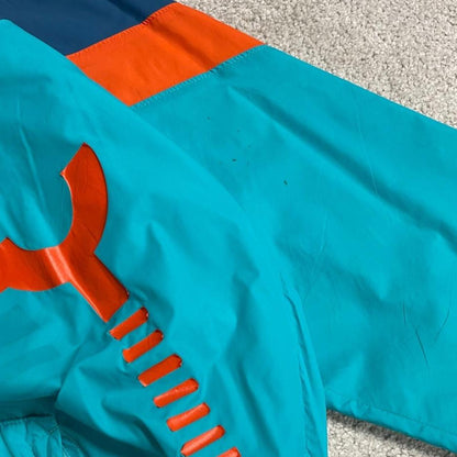 Oakley technical windbreaker jacket colour block paneled blue orange pull over half zip y2k