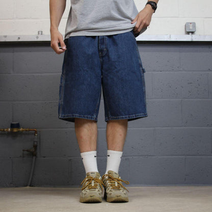 Denim carpenter shorts loose leg blue George skater style summer festival cargo jorts