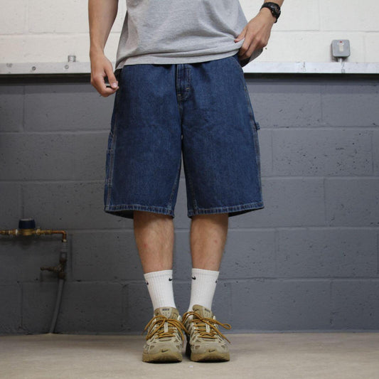 Denim carpenter shorts loose leg blue George skater style summer festival cargo jorts