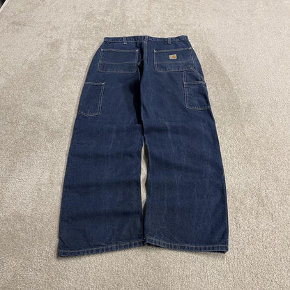 Carhartt cargo jeans blue denim carpenter W32L32 Loose thick 100% cotton denim workwear skate pants