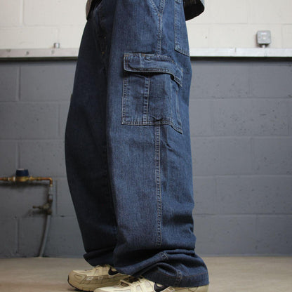 Wrangler baggy cargo pants y2k blue W36L32 Loose fit 100% cotton denim skater work pants utility